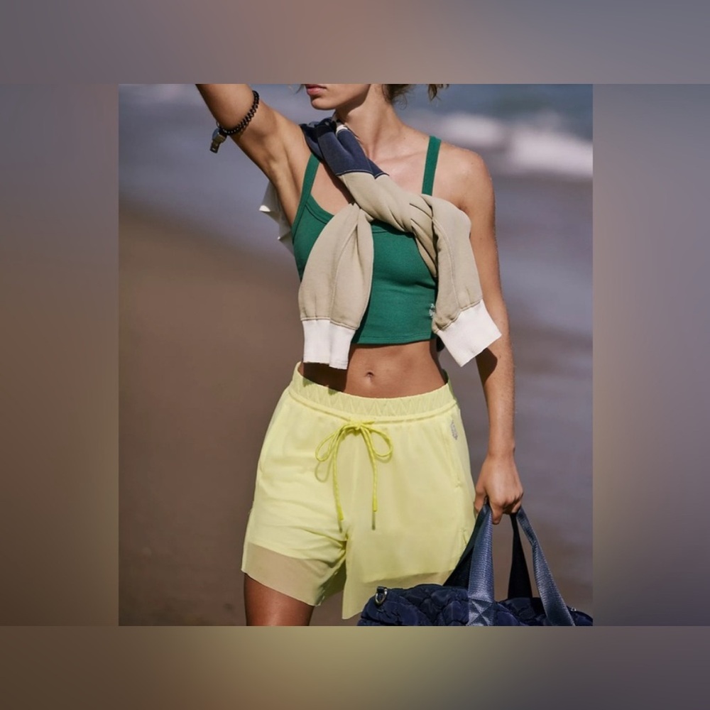 NWOT Free People FP Movement Double Vision Long Shorts - sour citrus yellow - XS - Picture 2 of 7